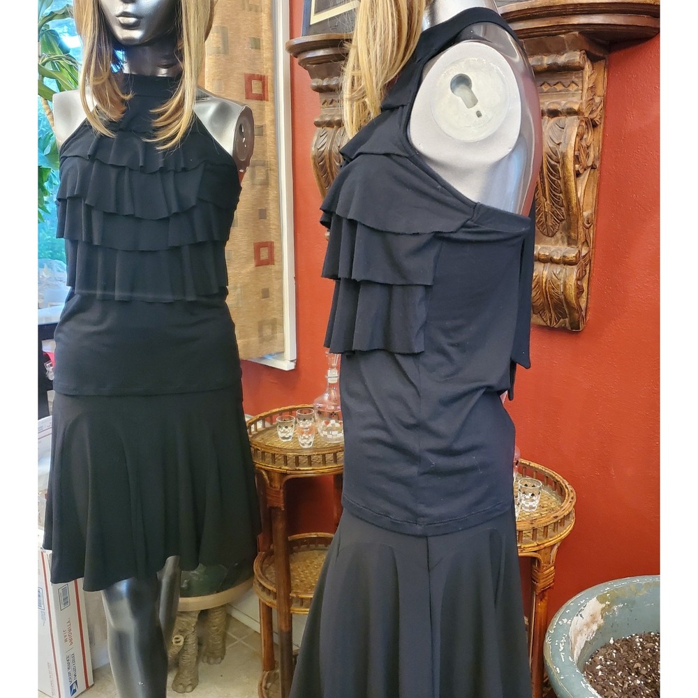 WHBM Black Ruffle‎ Halter Tank Womens Size M Bow Back Top Made in USA